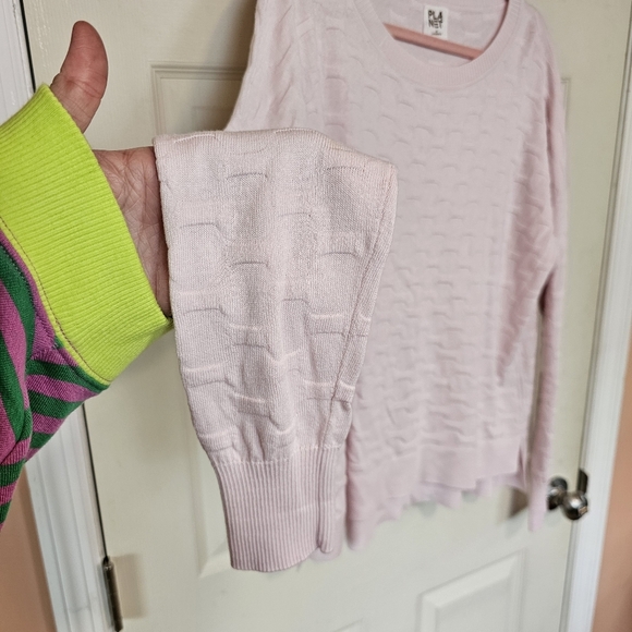 Planet By Lauren G Honeycomb Baby Pink One Size Oversized Knit Sweater - Picture 5 of 8